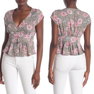 CHANCE V-Neck Floral Print Blouse